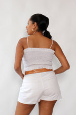 White Smocked Tube Tank S-L