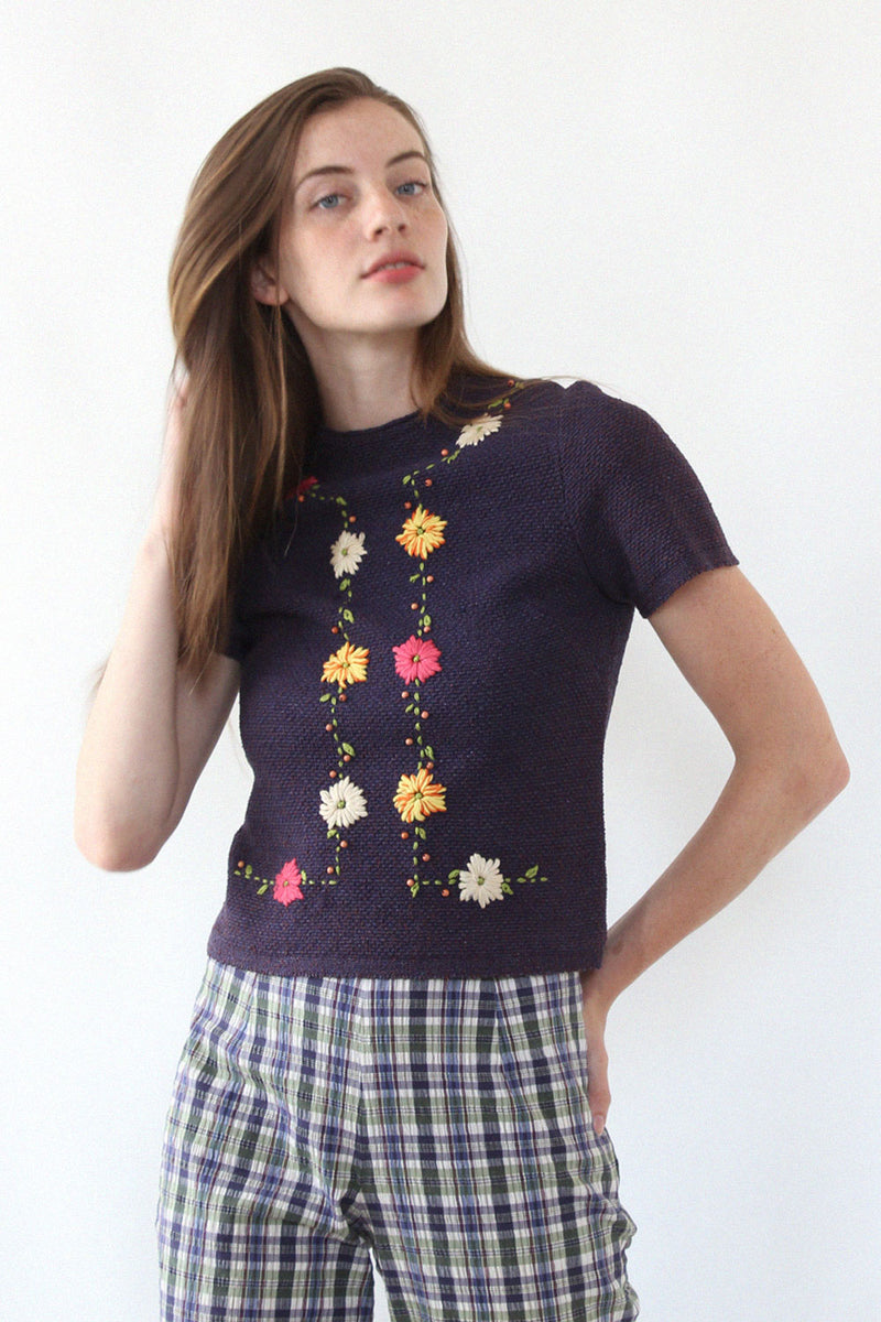 Marching Floral Embroidered Top S