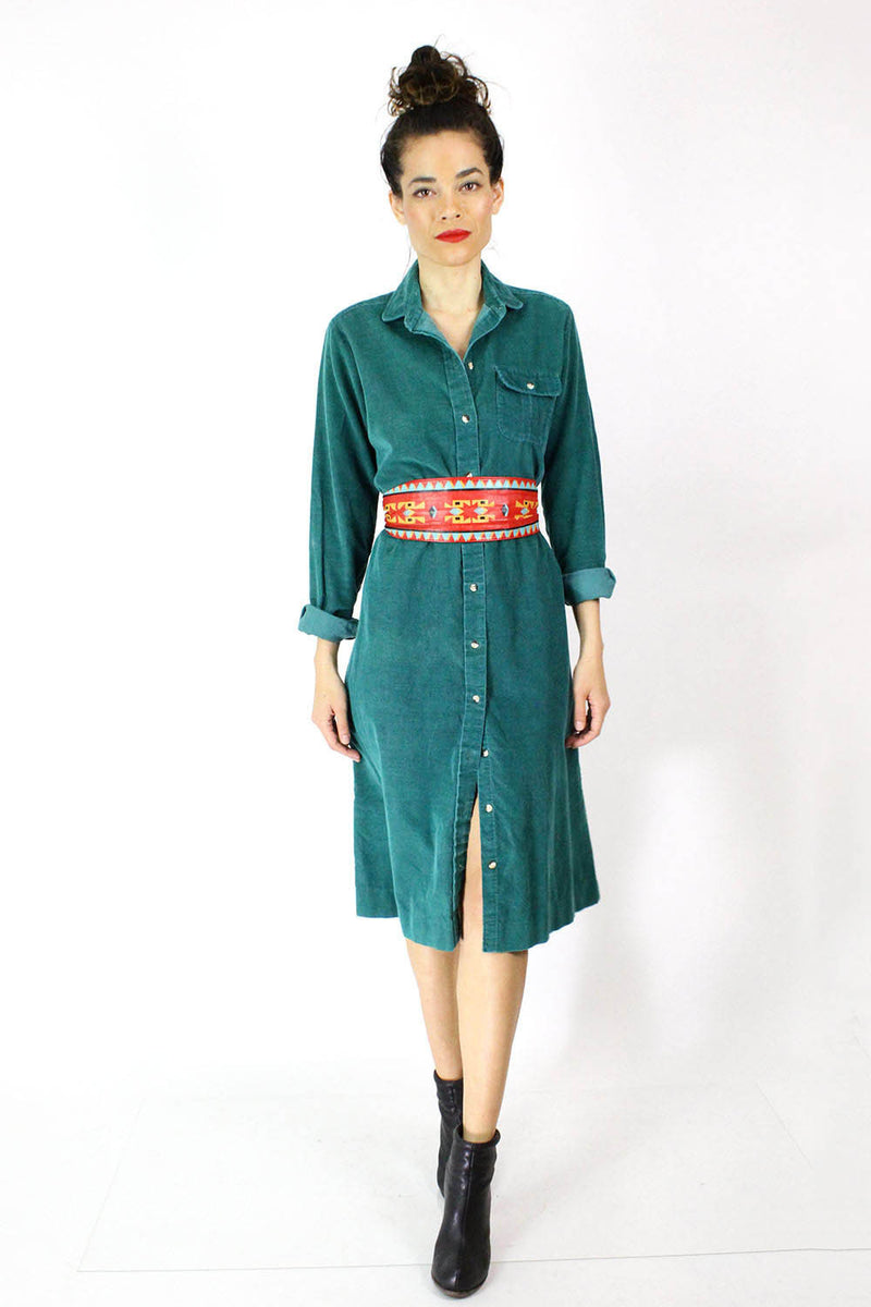 Teal Corduroy Shirt Dress S