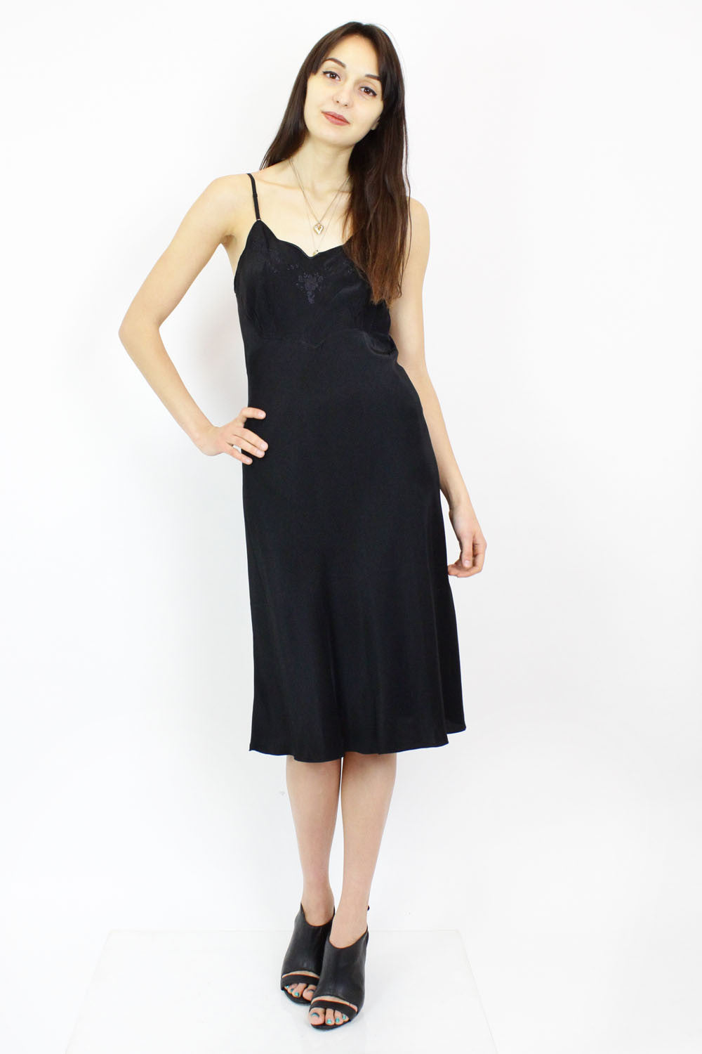 Embroidered Black Slipdress S