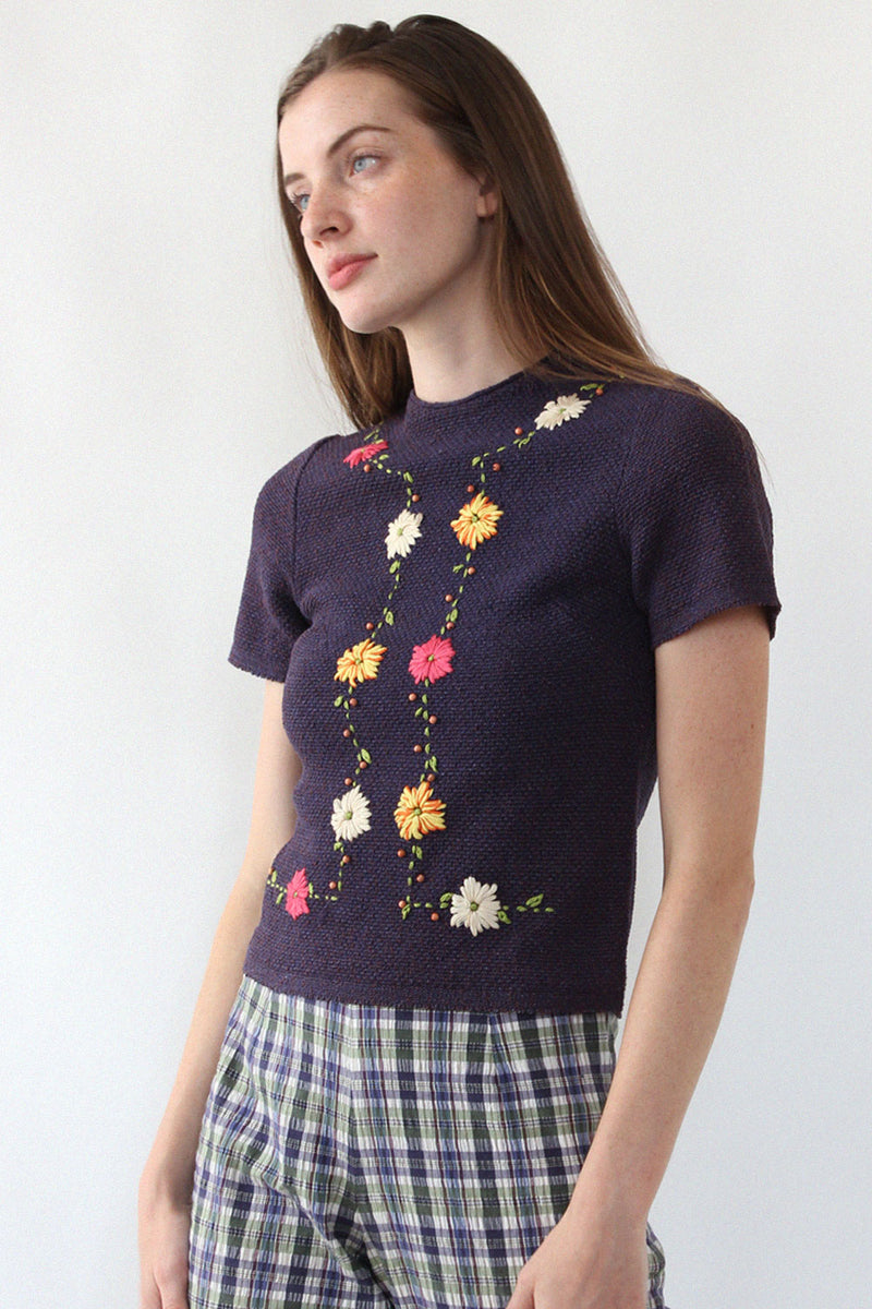 Marching Floral Embroidered Top S