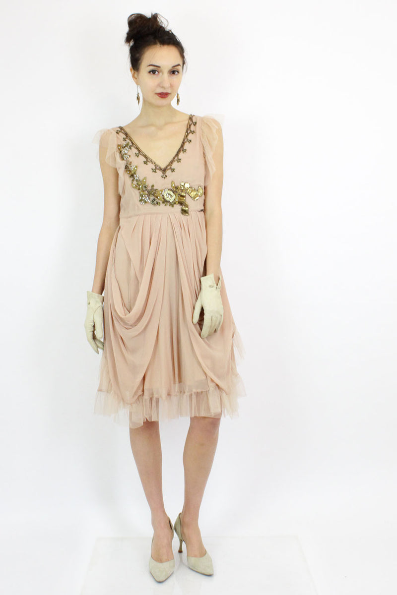 Galliano Blush Silk Embellished Dress