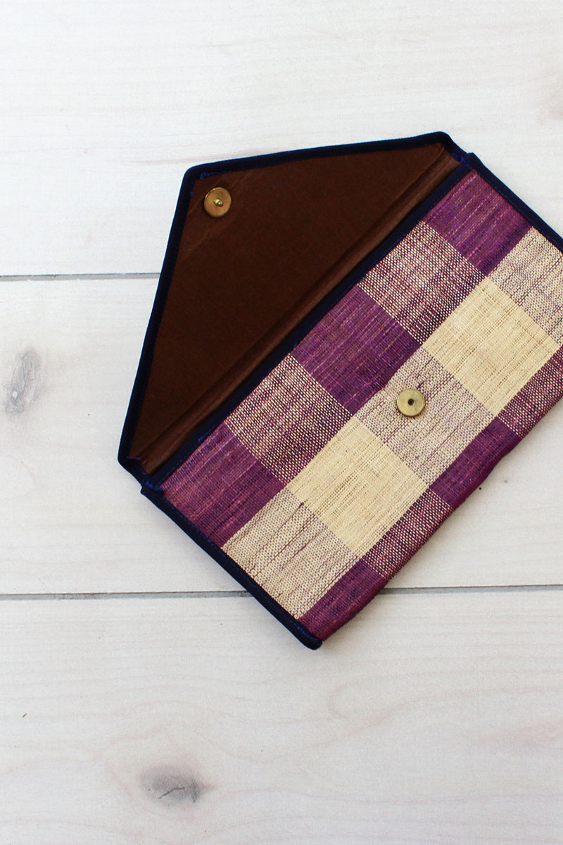 Purple Plaid Straw Clutch