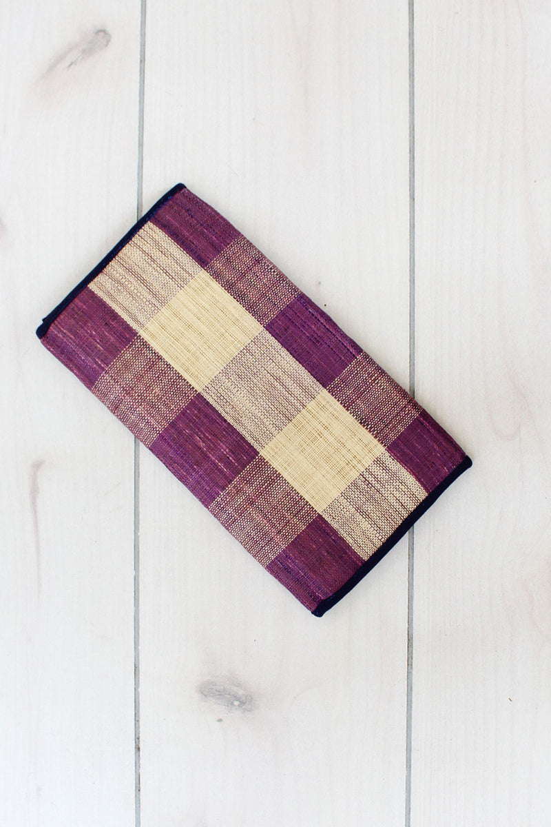 Purple Plaid Straw Clutch