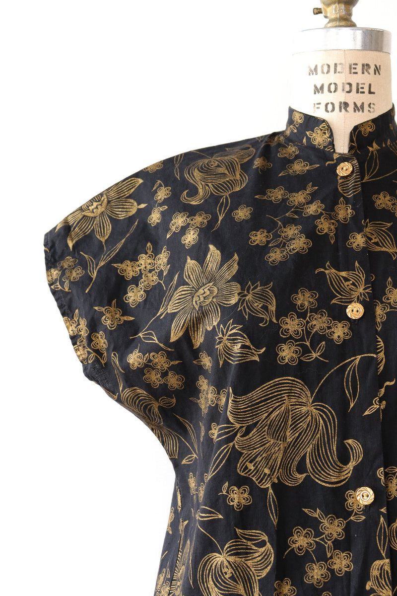 Bronzed Floral Cotton Shirtdress S/M