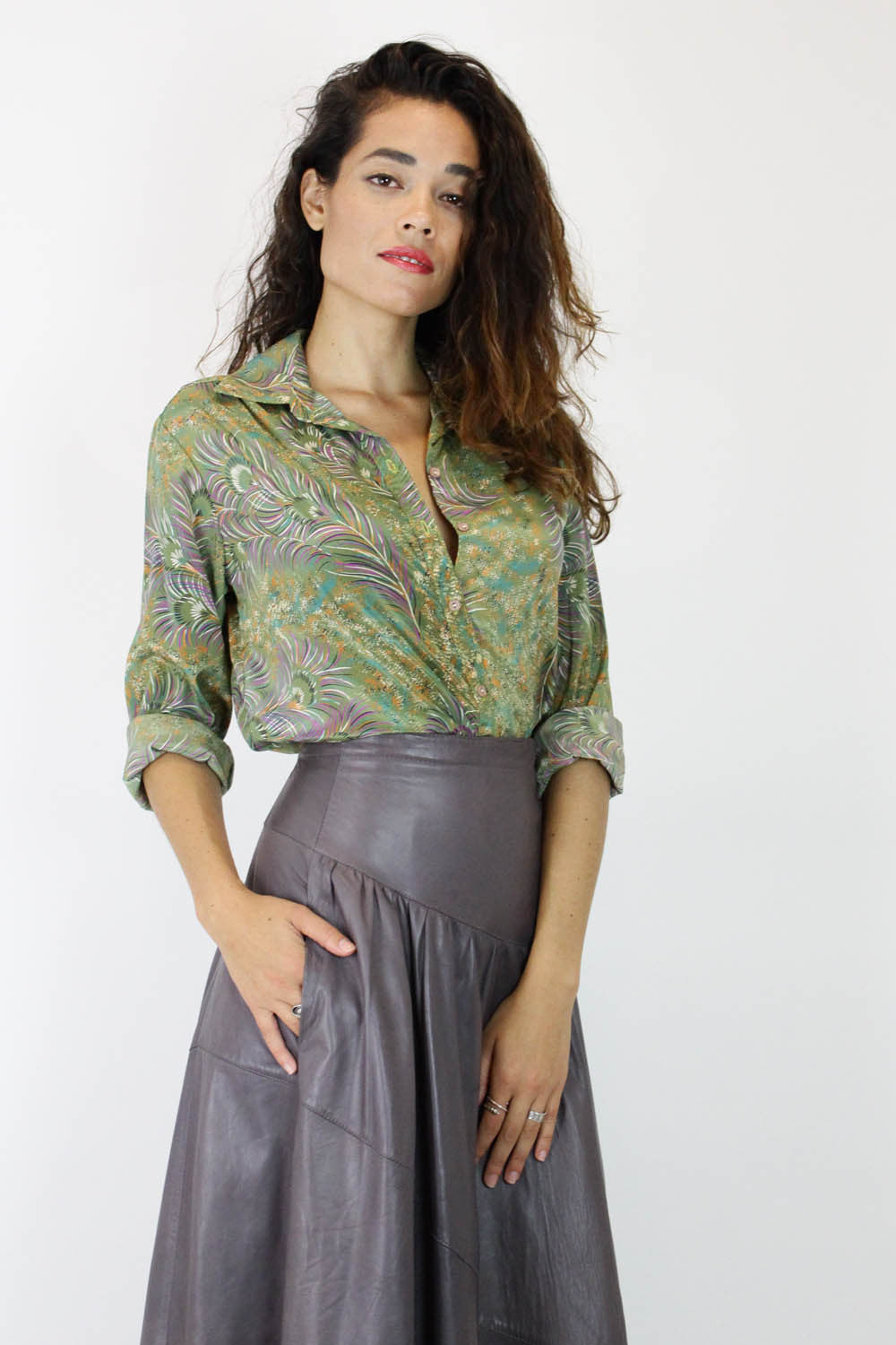 Gray Asymmetrical Buttery Leather Skirt M