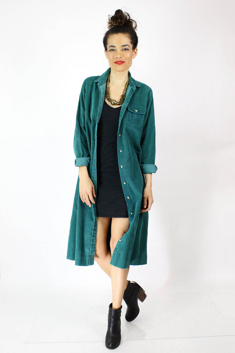 Teal Corduroy Shirt Dress S