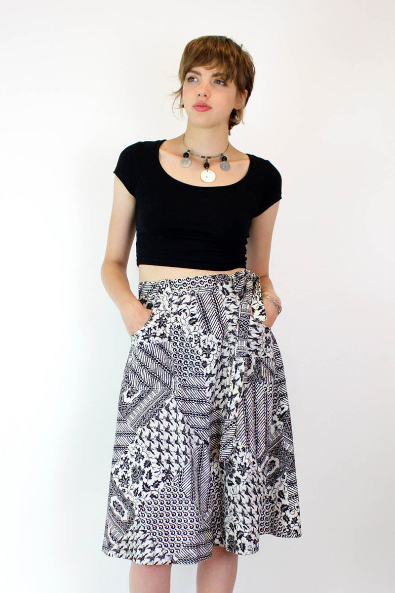 70s Batik Wrap Skirt w/ Pockets