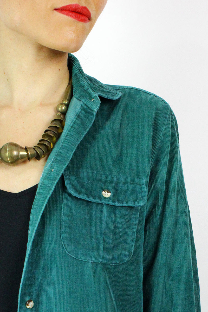 Teal Corduroy Shirt Dress S OMNIA Teal Corduroy Shirt Dress S OMNIA