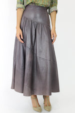 Gray Asymmetrical Buttery Leather Skirt M
