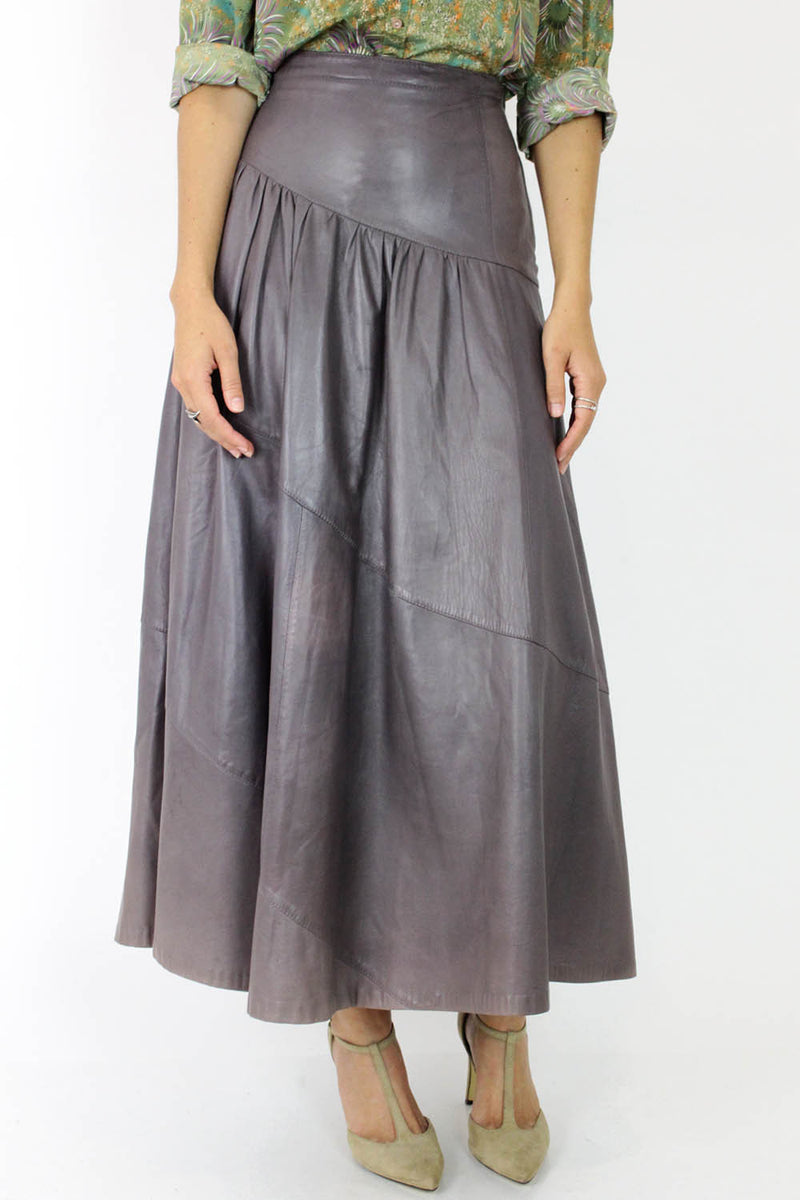 Gray Asymmetrical Buttery Leather Skirt M
