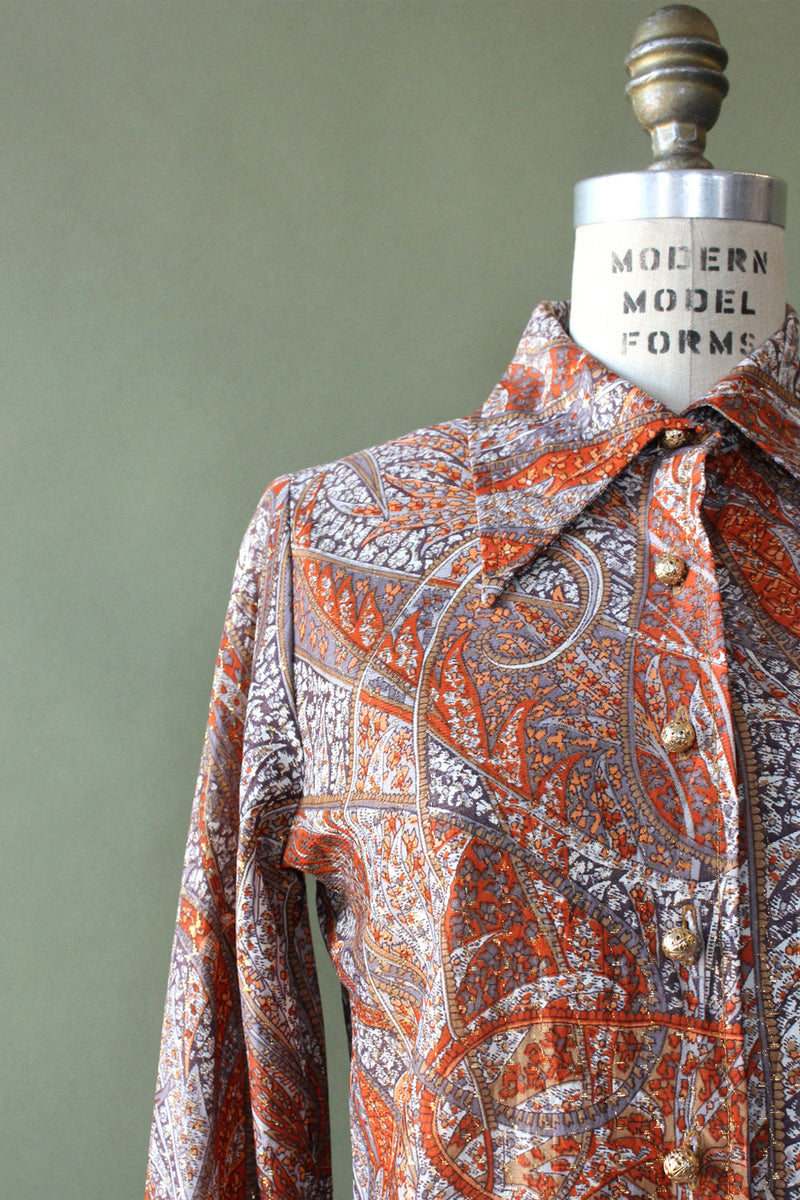 Metallic Paisley Button Down S