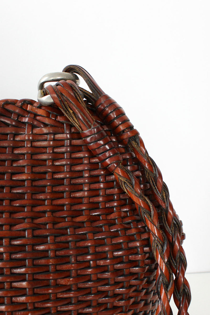 Woven Mahogany Leather Bag