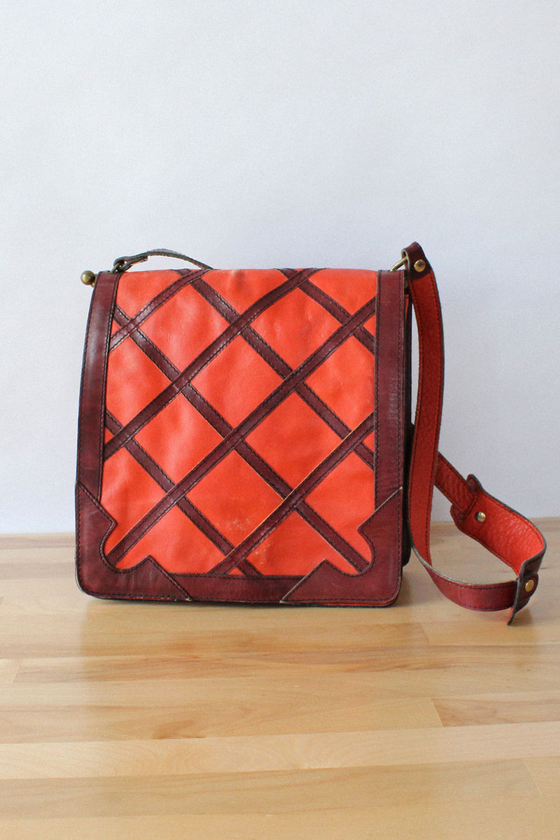 Brick Lattice Leather Satchel