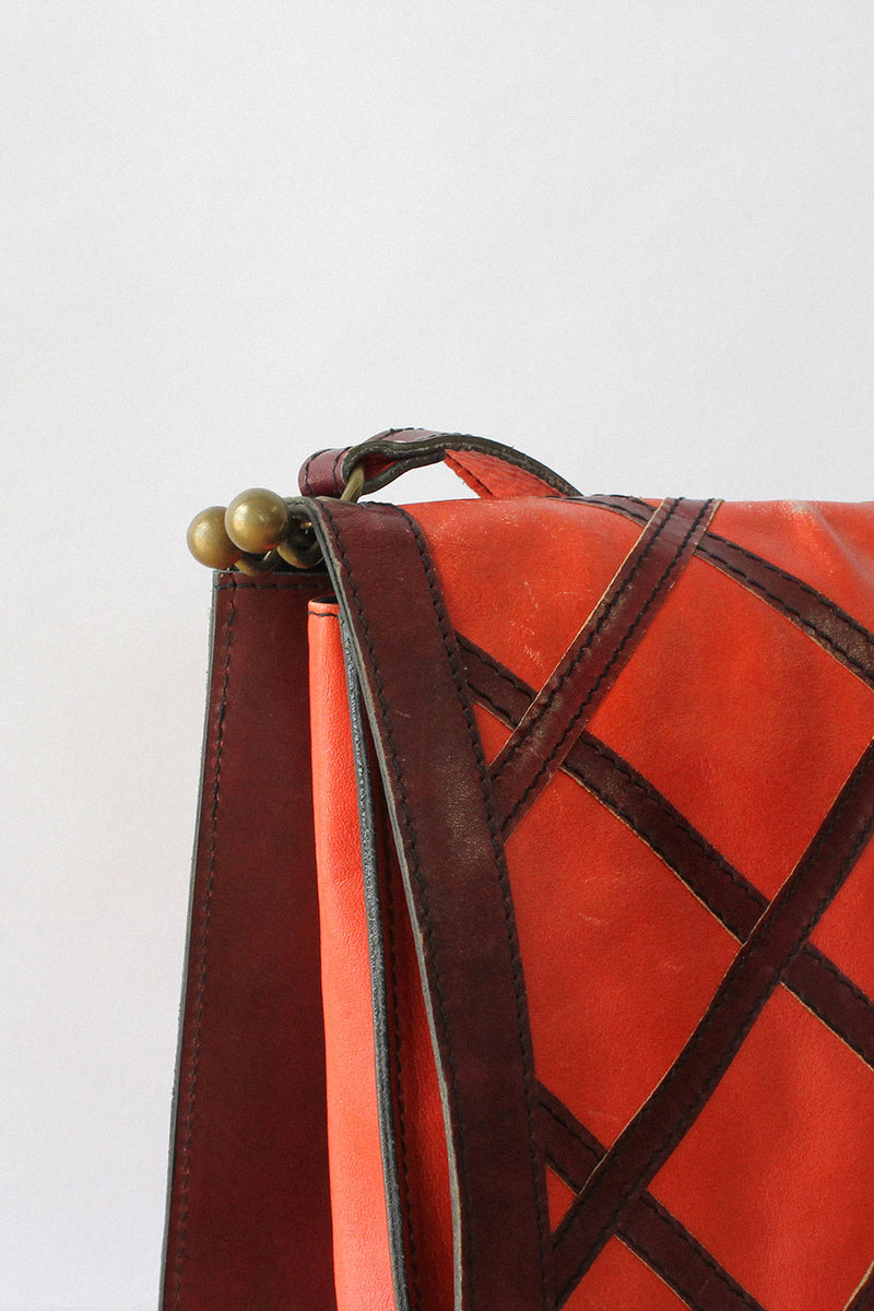 Brick Lattice Leather Satchel