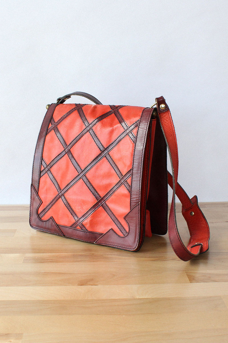 Brick Lattice Leather Satchel