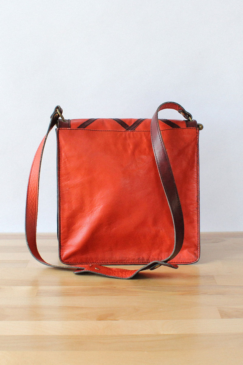 Brick Lattice Leather Satchel