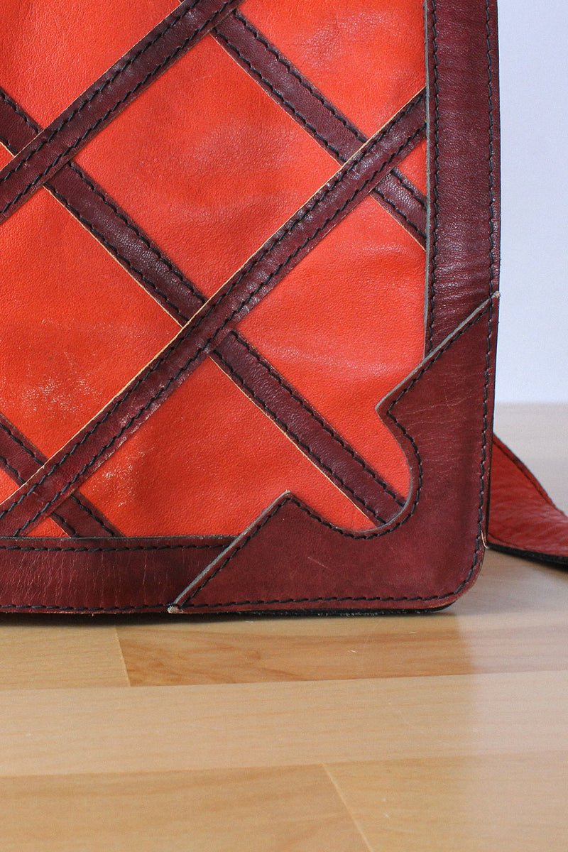 Brick Lattice Leather Satchel