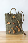 Wooden Animals Straw Tote