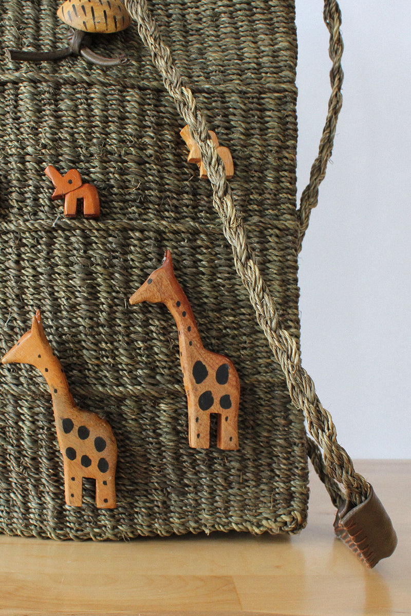 Wooden Animals Straw Tote