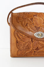Caramel Leather Tooled Handbag