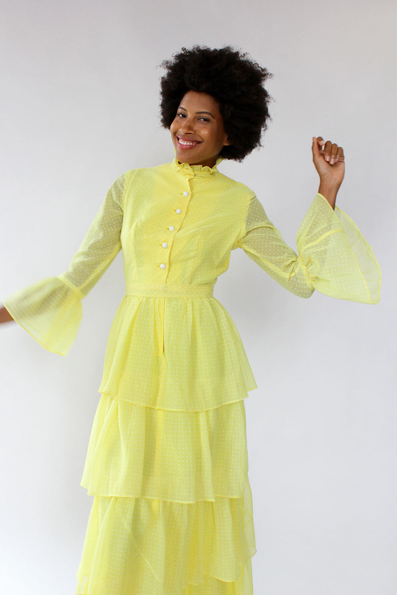 Lemon Swiss Dot Tiered Maxi Dress XS/S