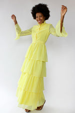 Lemon Swiss Dot Tiered Maxi Dress XS/S