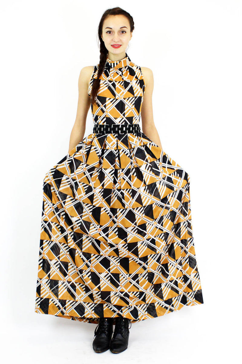 70s plaid maxi dress M Anne Fogarty OMNIA