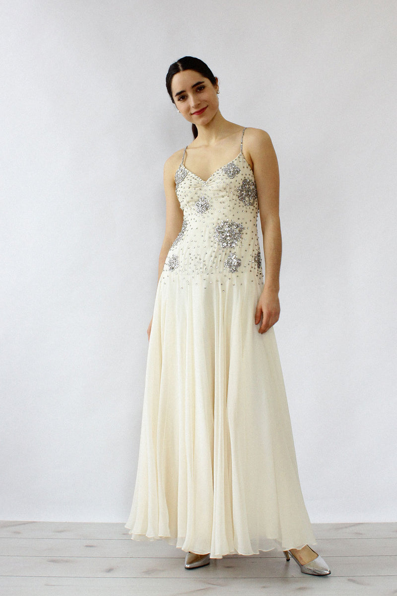 Jerri Trenell Rhinestone Chiffon Dress S