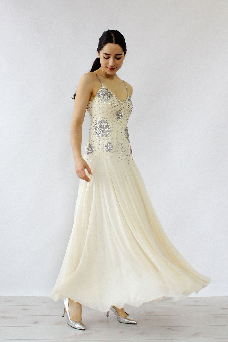 Jerri Trenell Rhinestone Chiffon Dress S