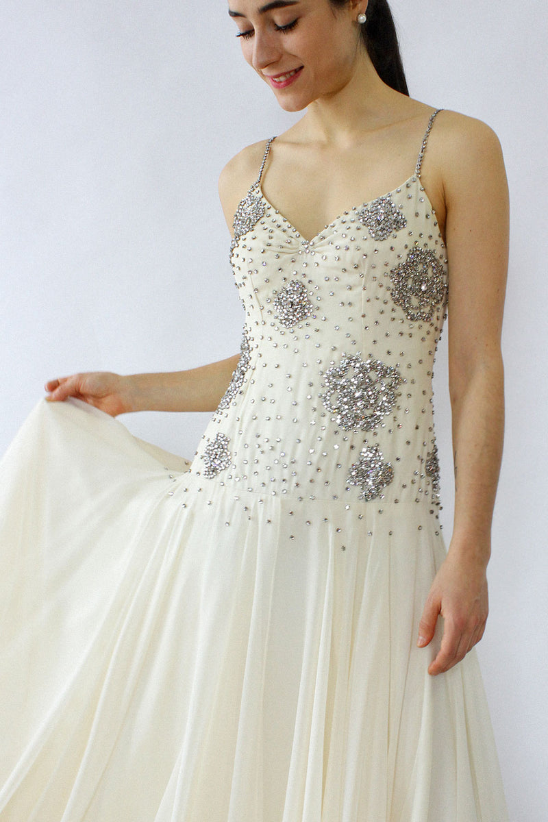 Jerri Trenell Rhinestone Chiffon Dress S