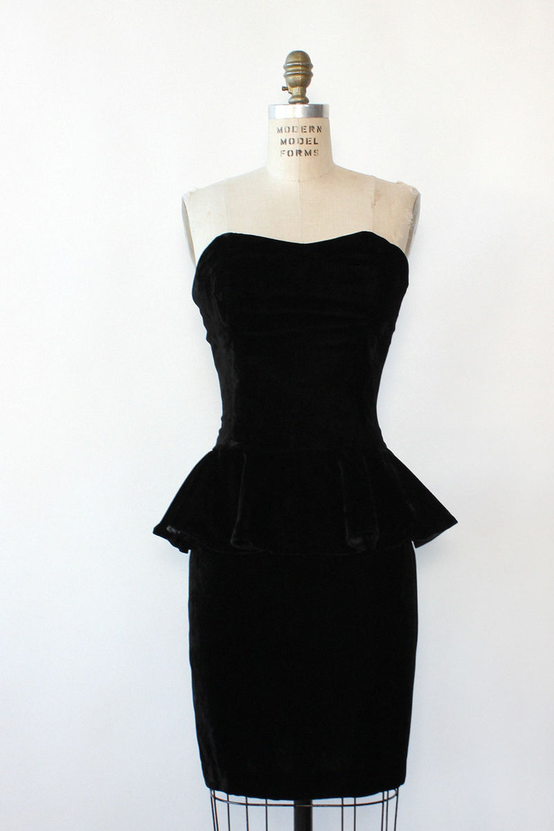 Noir Velvet Peplum Bustier Dress M/L