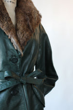 Green Leather Rabbit Fur Jacket S/M