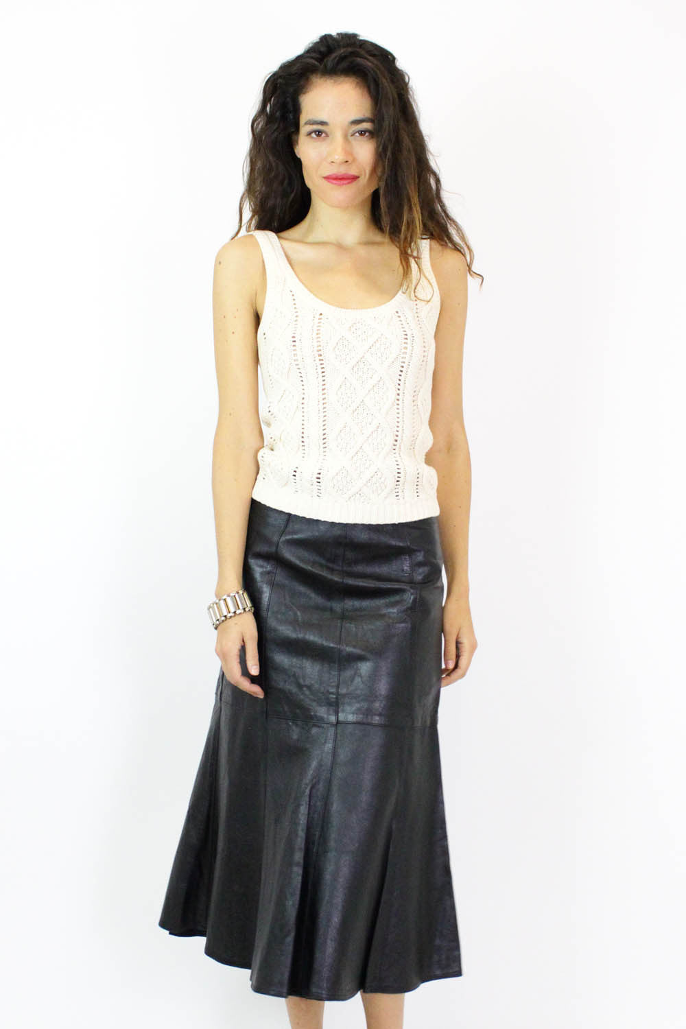 Black Leather Trumpet Flare Skirt M