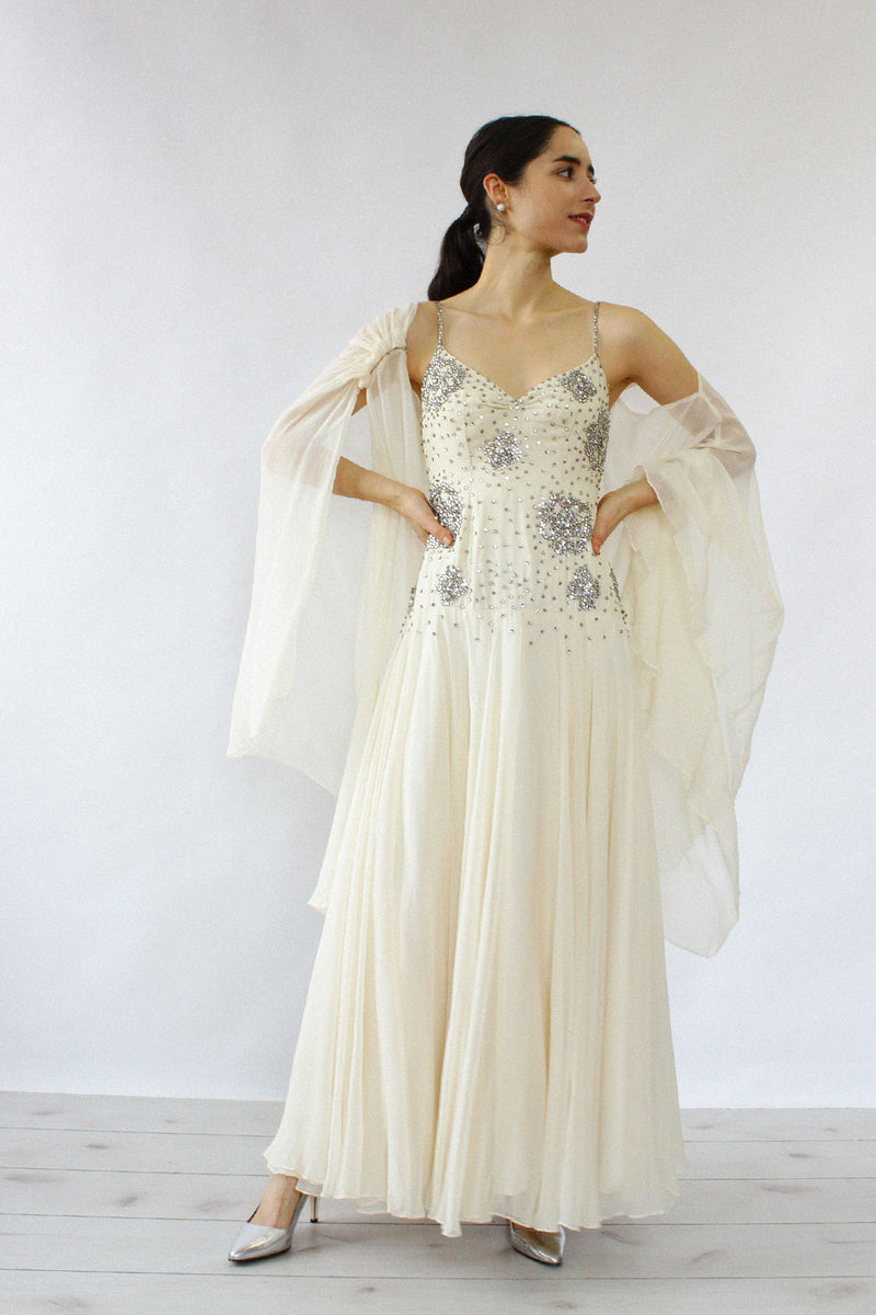 Jerri Trenell Rhinestone Chiffon Dress S