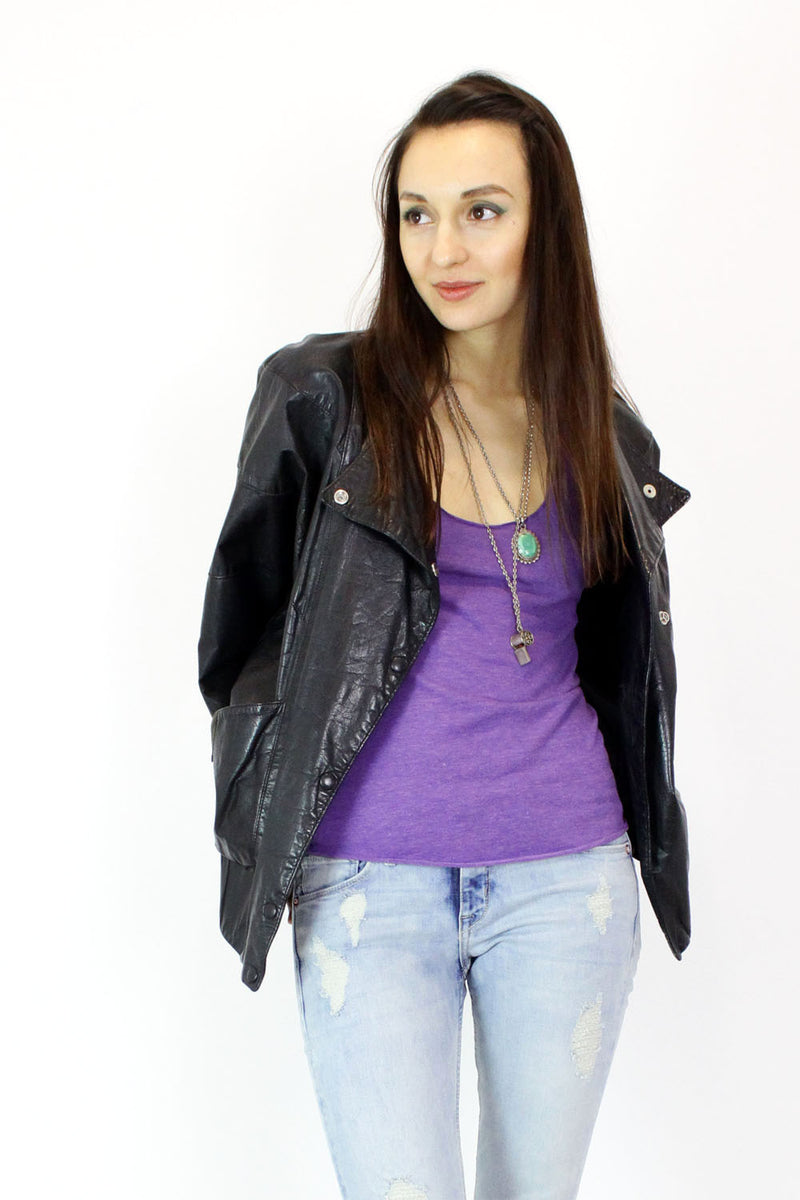 Draped Leather Jacket M