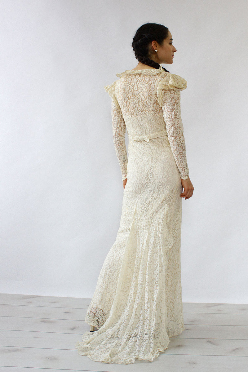 1930s Ivory Lace Gown XS