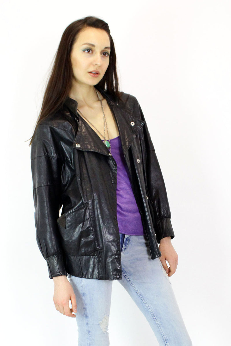 Draped Leather Jacket M