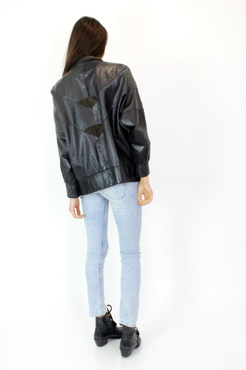 Draped Leather Jacket M