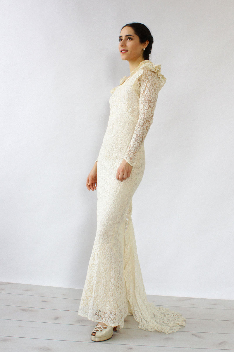 1930s Ivory Lace Gown XS