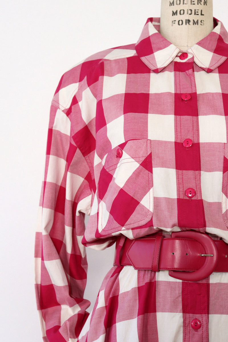 Raspberry Plaid Shirtdress L/XL
