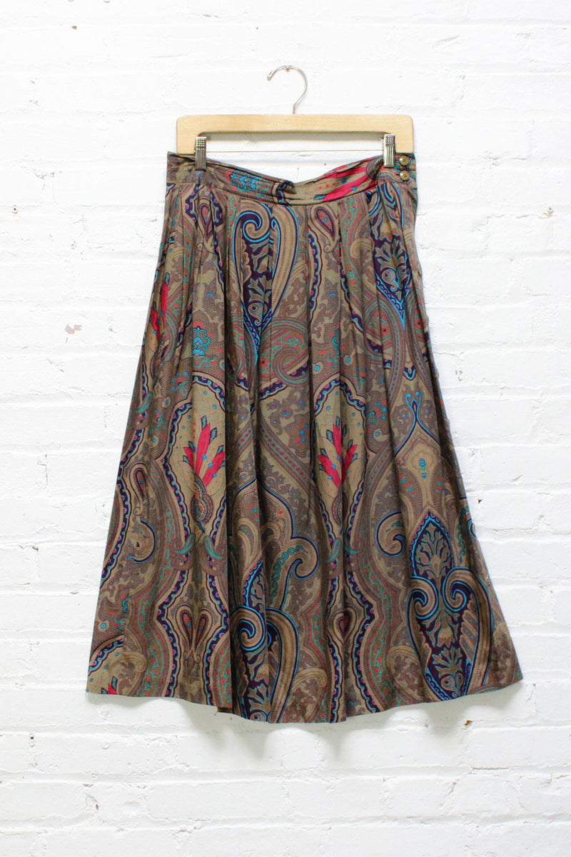 Regal Olive Paisley Skirt M/L