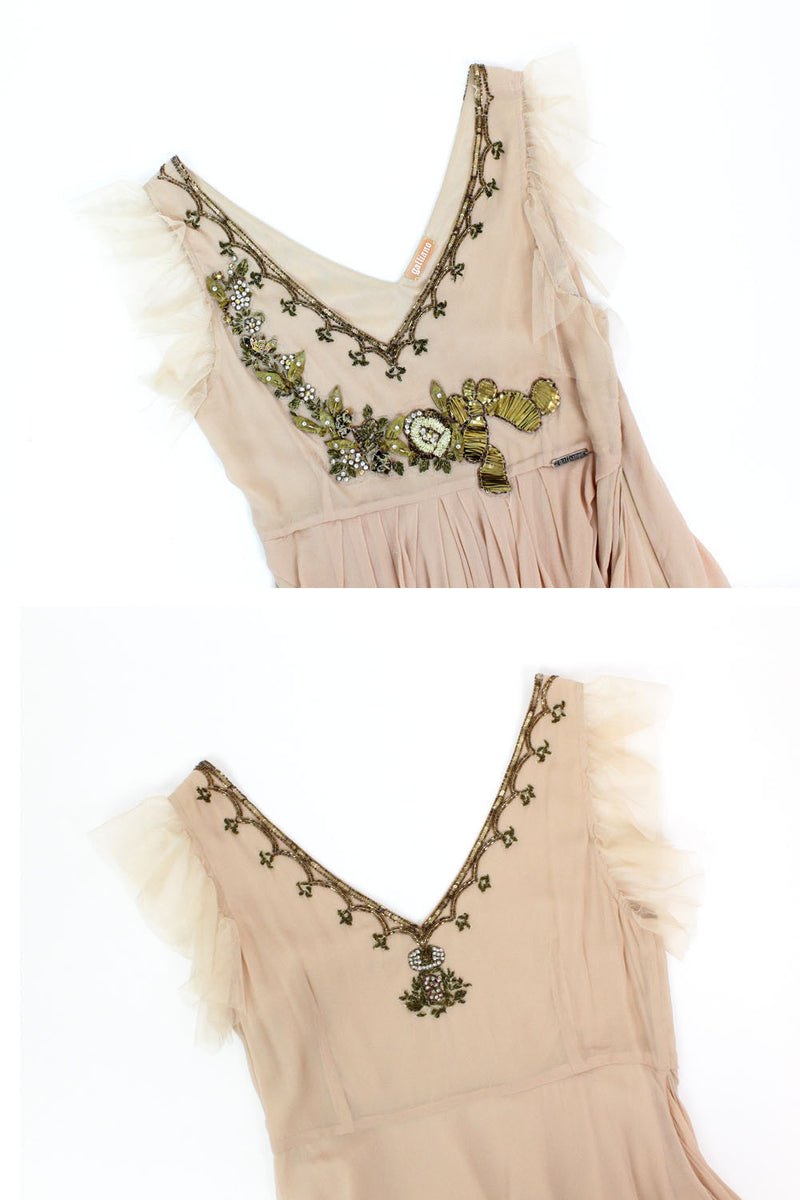 Galliano Blush Silk Embellished Dress