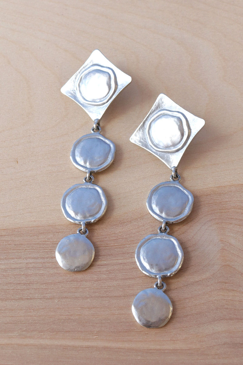 Long Pewter Medallion Earrings