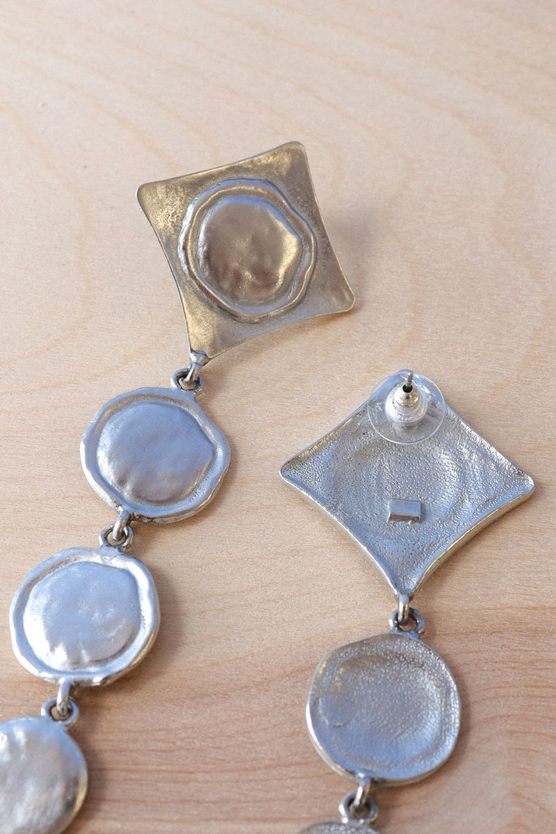 Long Pewter Medallion Earrings