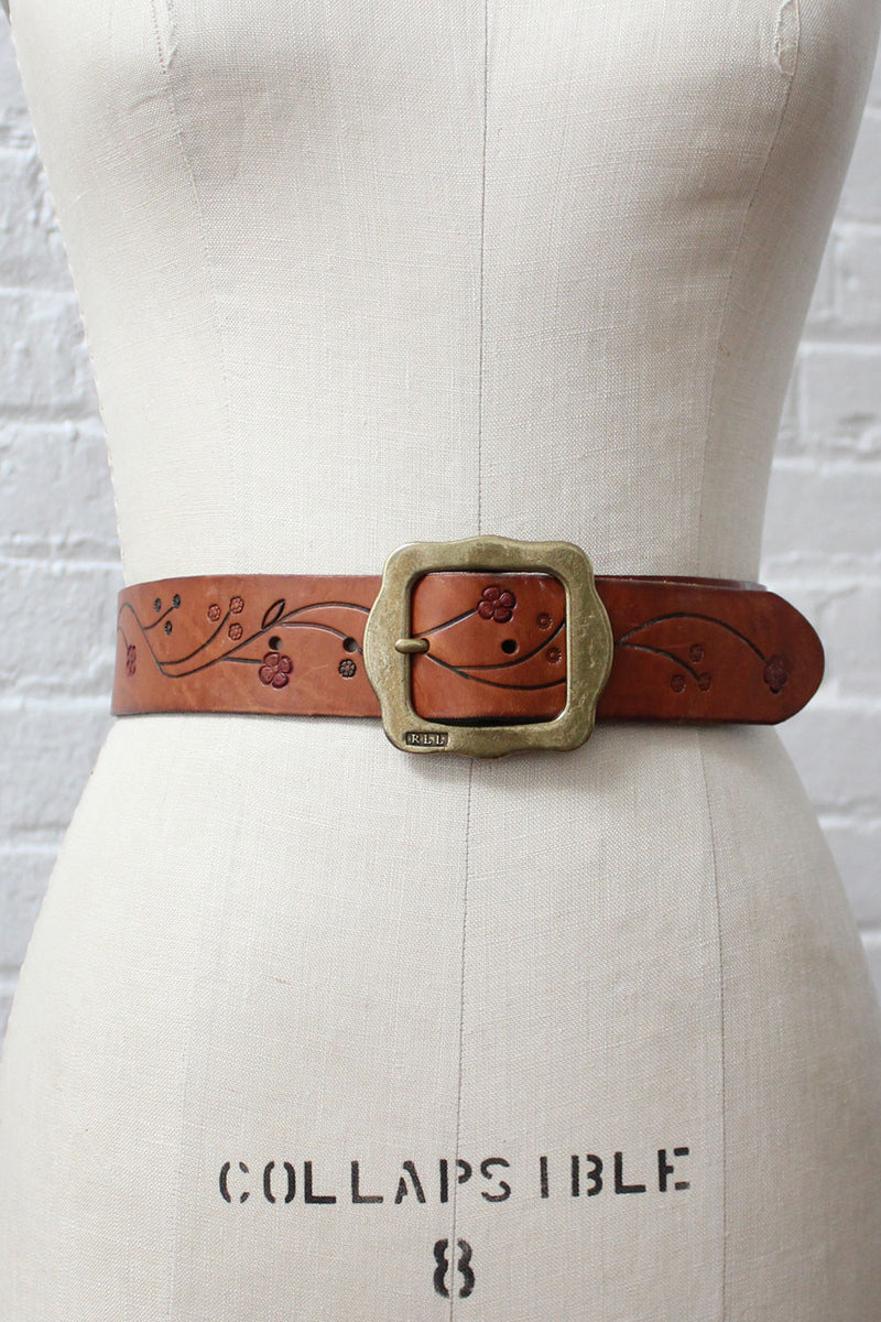 Floral Etched Leather Belt