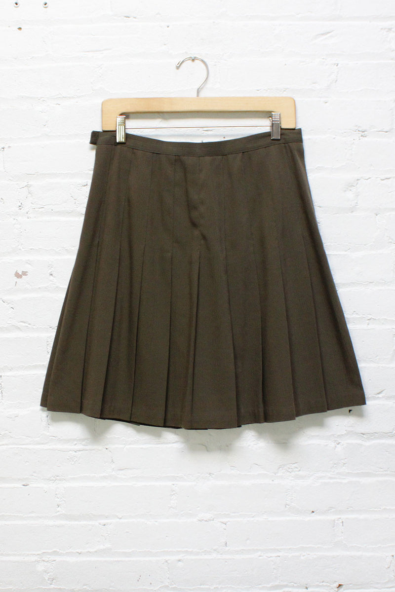 Olive Pleated Skirt M