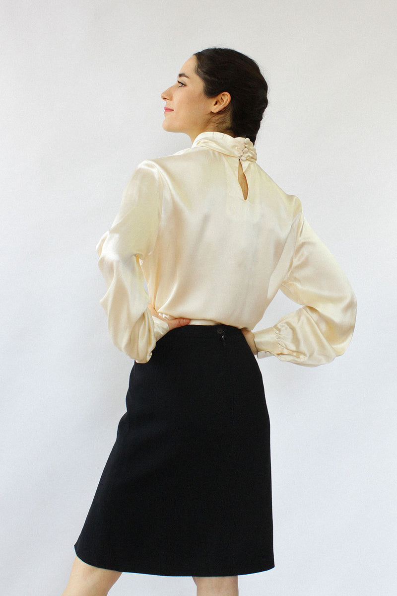 Ivory Silk Satin Blouse M