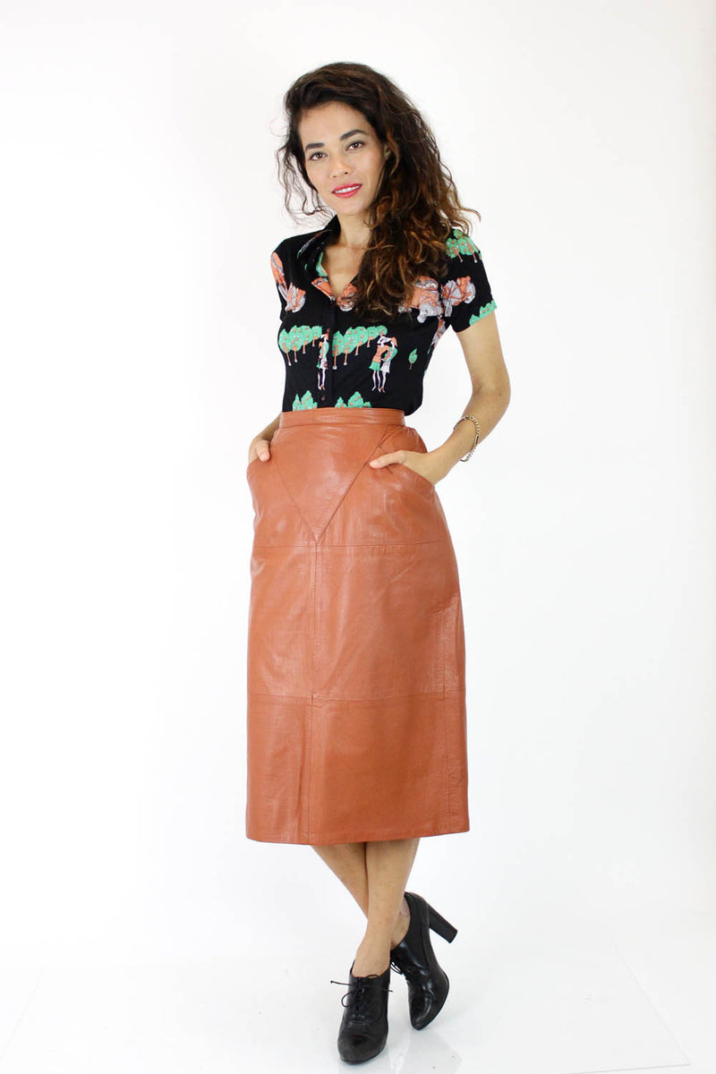 Rust Leather Pencil Skirt S/M