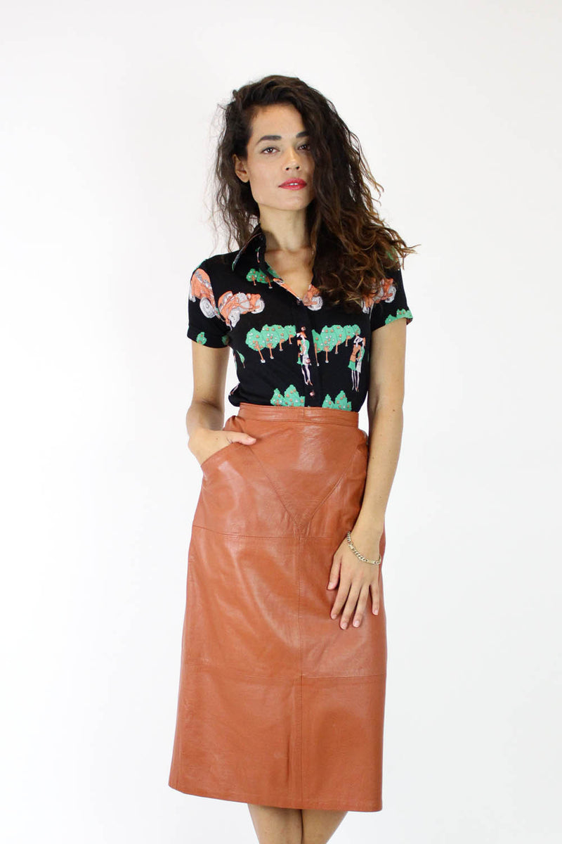 Rust Leather Pencil Skirt S/M